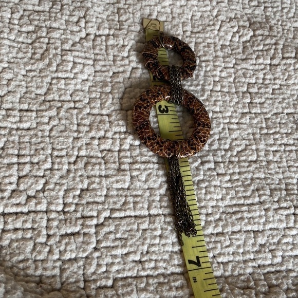 Faux Snakeskin Large Circular Dangle Earrings in Brown and Tan - Picture 5 of 7